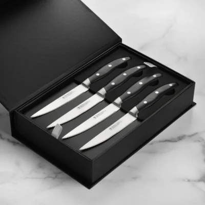 HENCKELS 8-Piece Forged Steak Knife Set – Serrated Stainless Steel with Storage Box